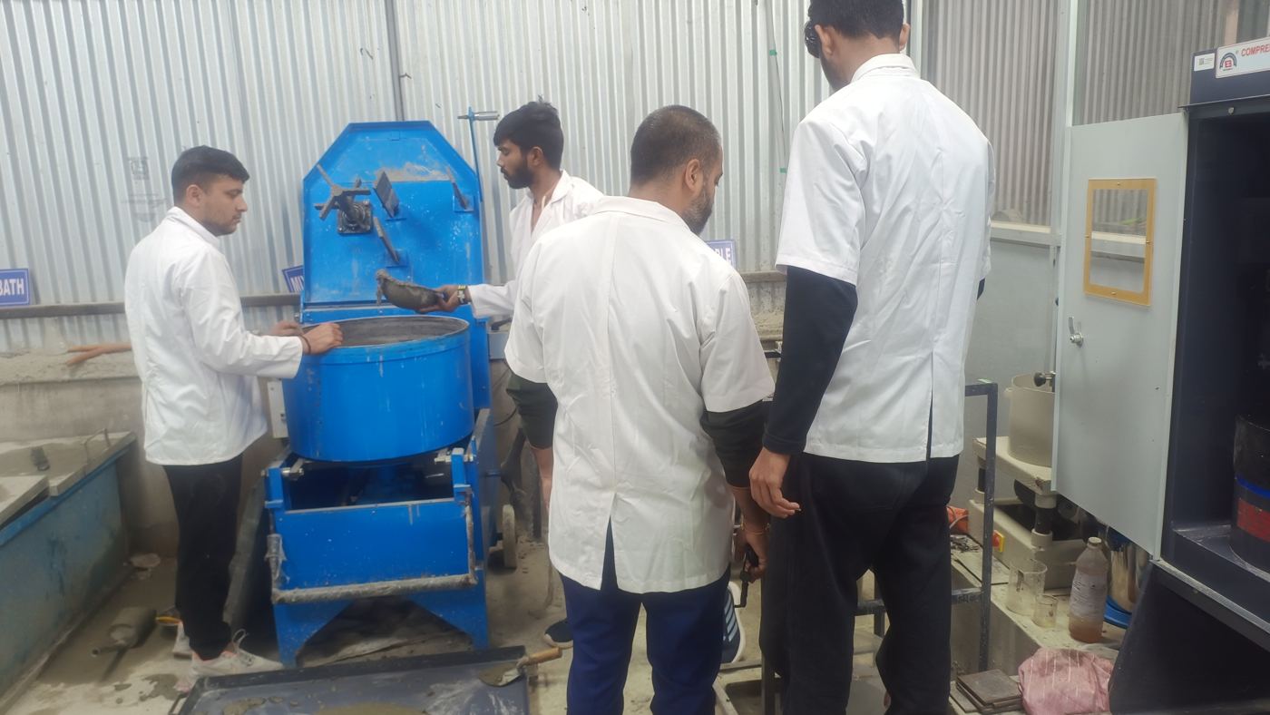 Avian Test Lab team carrying out concrete preparation and compression-related testing work